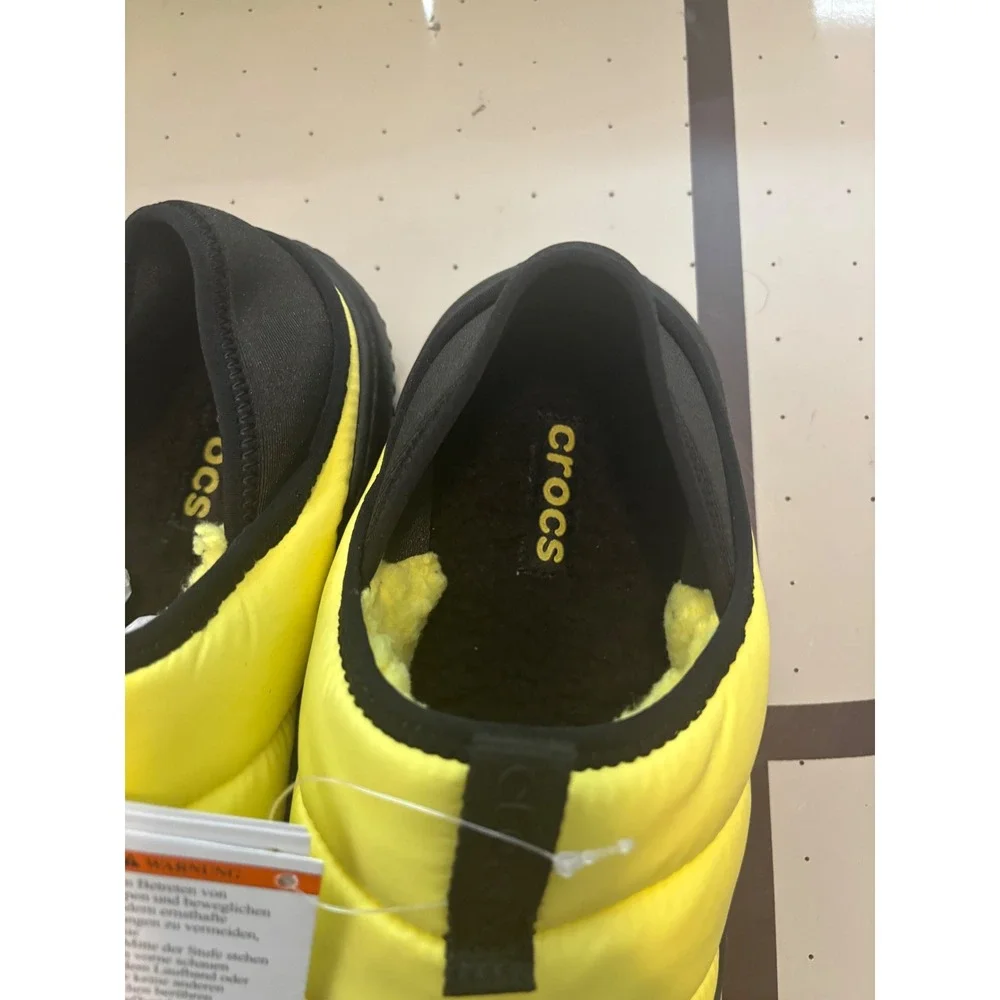 Crocs Classic Puff Moc K Cyber Yellow Black Kids Size J5 Puffer Slippers 210589